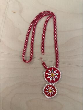 Vintage beaded Native American medallion  tie Navajo necklace  beaded damaged